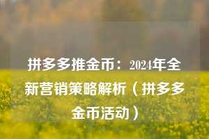 拼多多推金币：2024年全新营销策略解析（拼多多金币活动）  第1张