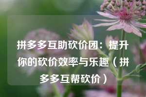 拼多多互助砍价团：提升你的砍价效率与乐趣（拼多多互帮砍价）  第1张