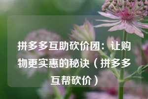 拼多多互助砍价团：让购物更实惠的秘诀（拼多多互帮砍价）  第1张