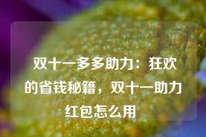  双十一多多助力：狂欢的省钱秘籍，双十一助力红包怎么用 第1张